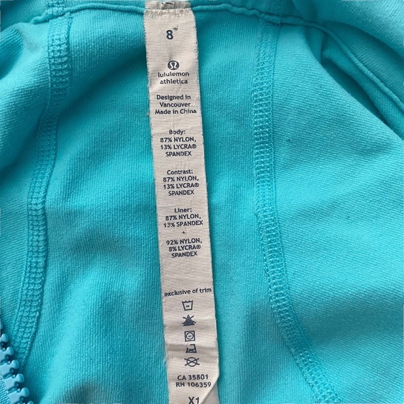 Lululemon Blue White Black Track Jacket Hood Ponytail Hole Thumbholes Pockets 8 - Picture 3 of 15